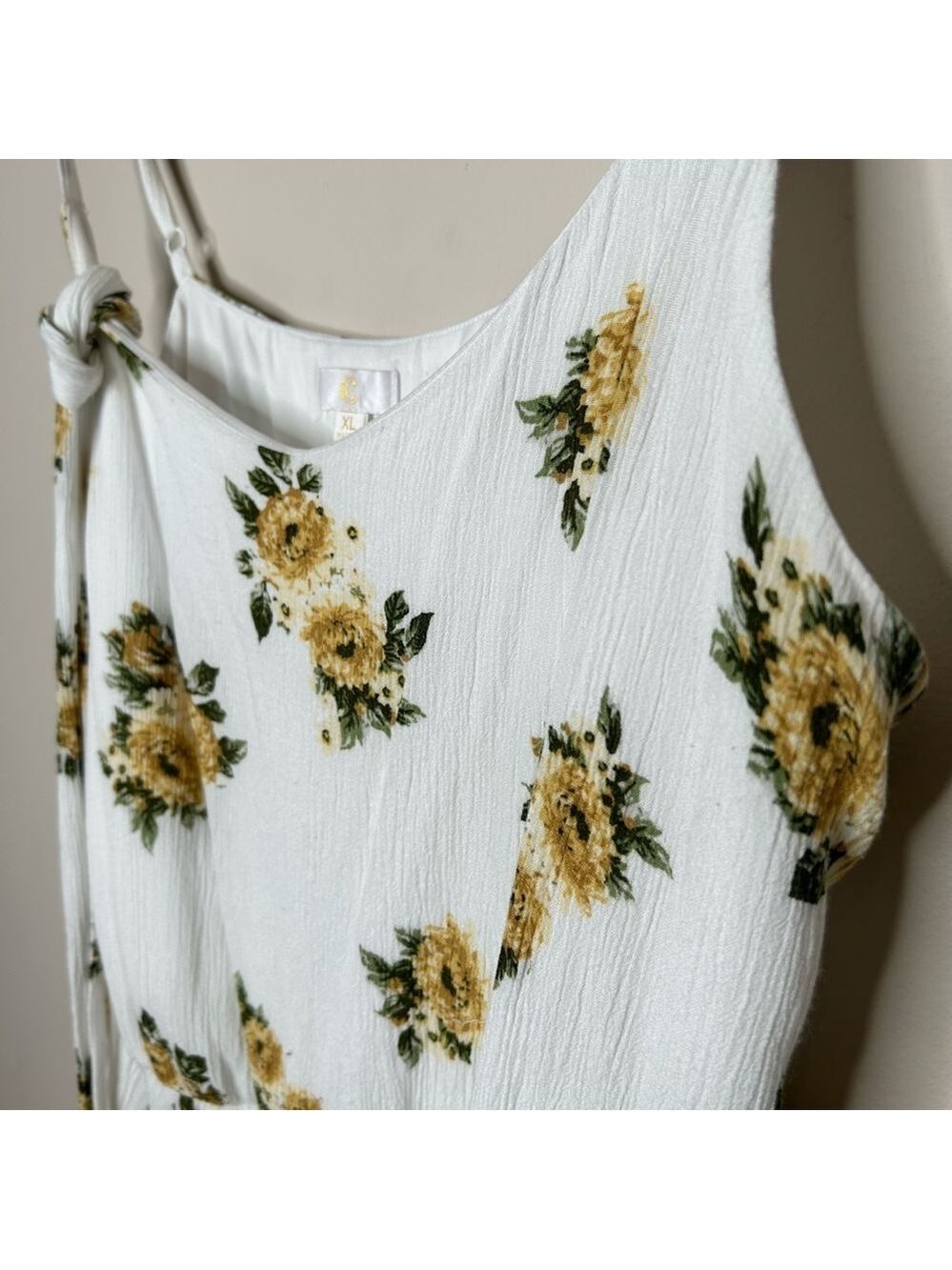 Charming Charlie Woven V-Neck Jumpsuit Wide Split Leg Yellow Floral XL - Picture 10 of 12